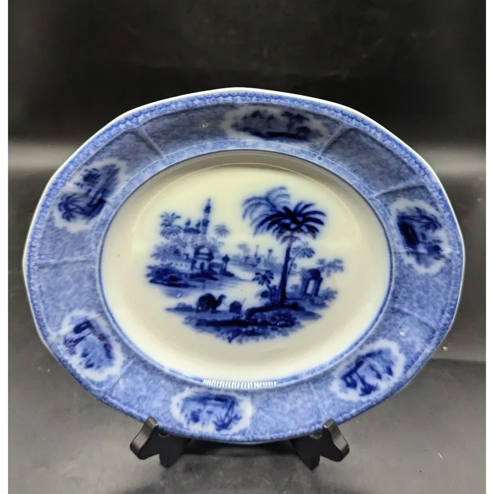 Set of 5 Antique W Adams & Sons Euphrates Flow Blue Ironstone Plates England